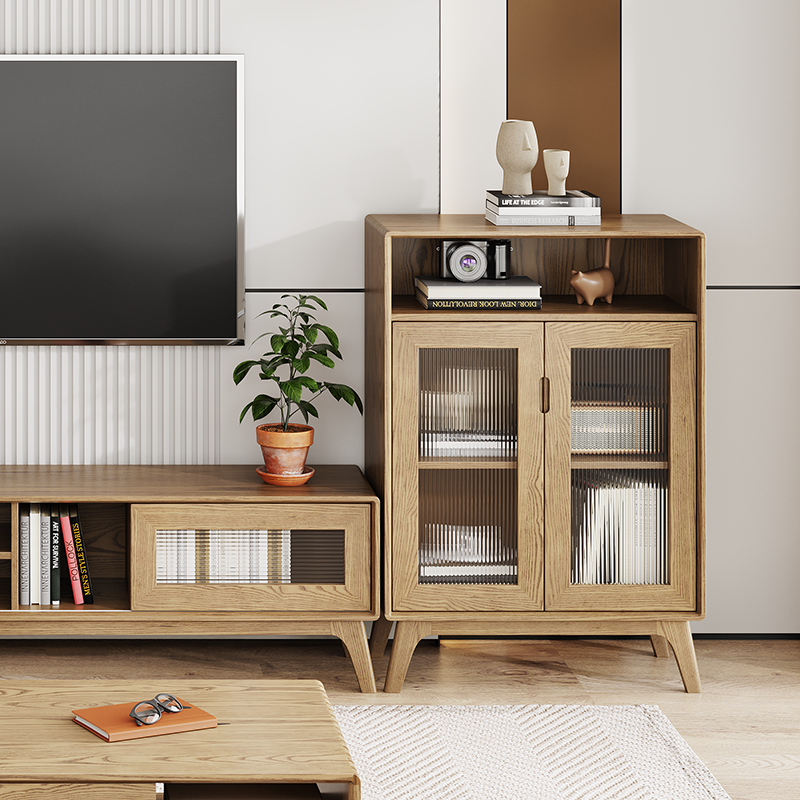 Multi-Layer Storage & Rustic Style Side Cabinet - Premium Ash Wood Storage Cabinet 3-Layer Cabinet For Living Room Lumendat