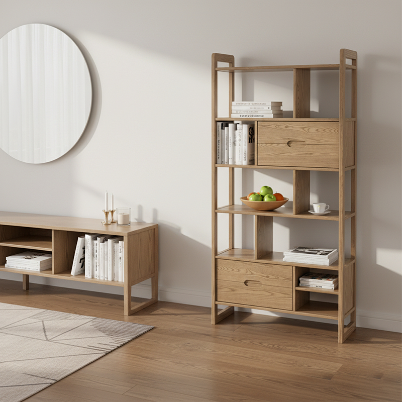 Rustic Solid Ash Wood Shelf - Multi-Compartment Organizer Storage Shelf For Living Room & Study Lumendat