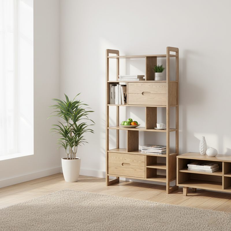 Rustic Solid Ash Wood Shelf - Multi-Compartment Organizer Storage Shelf For Living Room & Study Lumendat