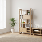 Rustic Solid Ash Wood Shelf - Multi-Compartment Organizer Storage Shelf For Living Room & Study Lumendat