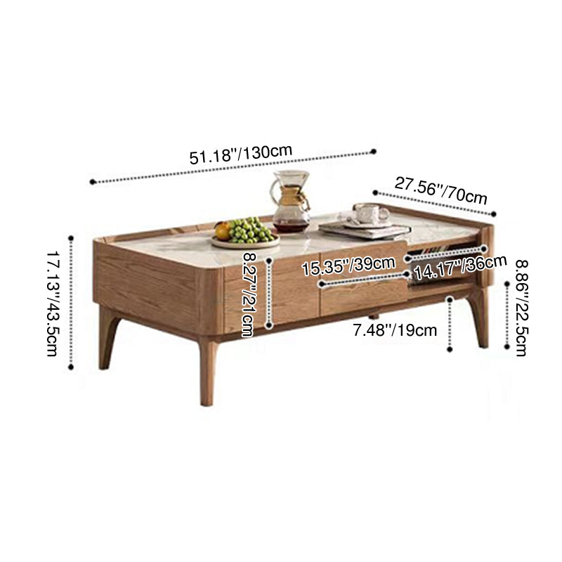 Classic French-Style Ash Wood Coffee Table - Stable Structure 4-Legs Table For Living Room Lumendat