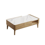 Classic French-Style Ash Wood Coffee Table - Stable Structure 4-Legs Table For Living Room Lumendat