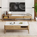 Classic French-Style Ash Wood Coffee Table - Stable Structure 4-Legs Table For Living Room Lumendat