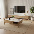 Classic French-Style Ash Wood Coffee Table - Stable Structure 4-Legs Table For Living Room Lumendat