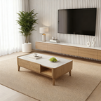 Classic French-Style Ash Wood Coffee Table - Stable Structure 4-Legs Table For Living Room Lumendat