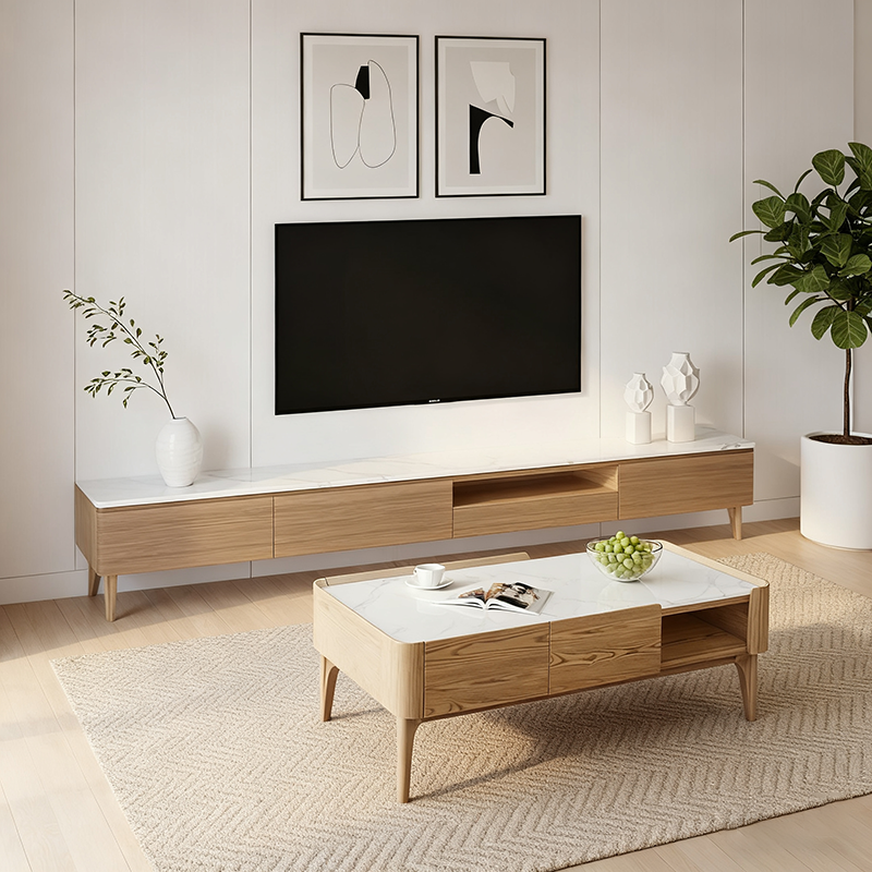 Classic French-Style Ash Wood Coffee Table - Stable Structure 4-Legs Table For Living Room Lumendat