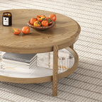 Scandinavian Round Coffee Table - Eco-Friendly Ash Wood & Rock Slab Side Table 2-Tier For Living Room Lumendat