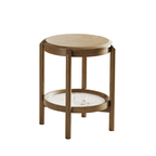 Scandinavian Round Coffee Table - Eco-Friendly Ash Wood & Rock Slab Side Table 2-Tier For Living Room Lumendat