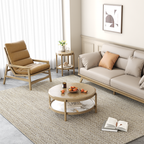 Scandinavian Round Coffee Table - Eco-Friendly Ash Wood & Rock Slab Side Table 2-Tier For Living Room Lumendat