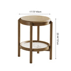 Scandinavian Round Coffee Table - Eco-Friendly Ash Wood & Rock Slab Side Table 2-Tier For Living Room Lumendat
