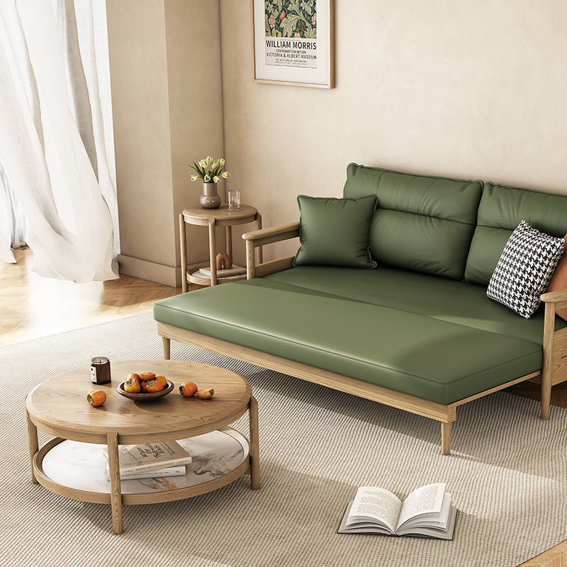 Scandinavian Round Coffee Table - Eco-Friendly Ash Wood & Rock Slab Side Table 2-Tier For Living Room Lumendat
