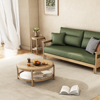 Scandinavian Round Coffee Table - Eco-Friendly Ash Wood & Rock Slab Side Table 2-Tier For Living Room Lumendat