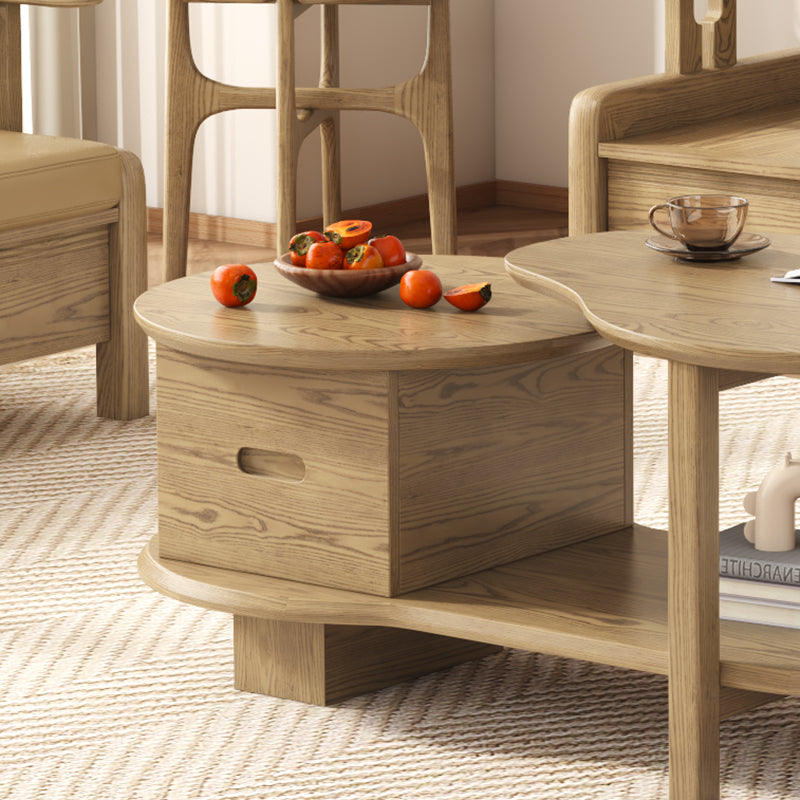 Premium Ash Wood Creative Coffee Table - Staggered Layers & Invisible Slide Drawer 3-Tier For Living Room Lumendat