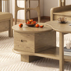 Premium Ash Wood Creative Coffee Table - Staggered Layers & Invisible Slide Drawer 3-Tier For Living Room Lumendat