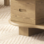 Premium Ash Wood Creative Coffee Table - Staggered Layers & Invisible Slide Drawer 3-Tier For Living Room Lumendat