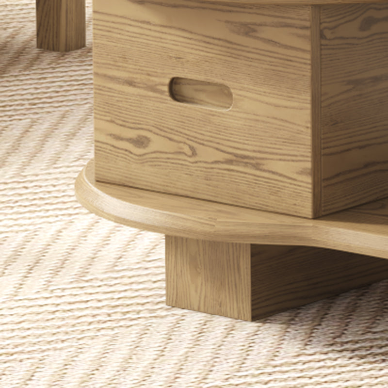 Premium Ash Wood Creative Coffee Table - Staggered Layers & Invisible Slide Drawer 3-Tier For Living Room Lumendat