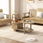 Premium Ash Wood Creative Coffee Table - Staggered Layers & Invisible Slide Drawer 3-Tier For Living Room Lumendat