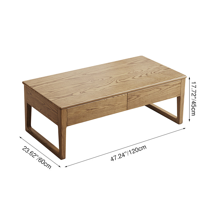 Eco-Friendly Ash Wood Coffee Table - Rectangular Smooth Invisible Slide Drawer 1-Tier For Living Room Lumendat