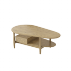 Eco-Friendly Craftsmanship Table - Irregular Oval Design & Premium Ash Wood Coffee Table 1-Drawer For Living Room Lumendat