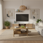 Eco-Friendly Craftsmanship Table - Irregular Oval Design & Premium Ash Wood Coffee Table 1-Drawer For Living Room Lumendat
