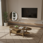 Eco-Friendly Craftsmanship Table - Irregular Oval Design & Premium Ash Wood Coffee Table 1-Drawer For Living Room Lumendat