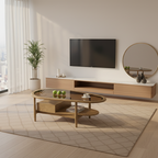 Eco-Friendly Craftsmanship Table - Irregular Oval Design & Premium Ash Wood Coffee Table 1-Drawer For Living Room Lumendat