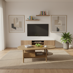 Eco-Friendly Craftsmanship Table - Irregular Oval Design & Premium Ash Wood Coffee Table 1-Drawer For Living Room Lumendat