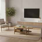 Eco-Friendly Craftsmanship Table - Irregular Oval Design & Premium Ash Wood Coffee Table 1-Drawer For Living Room Lumendat