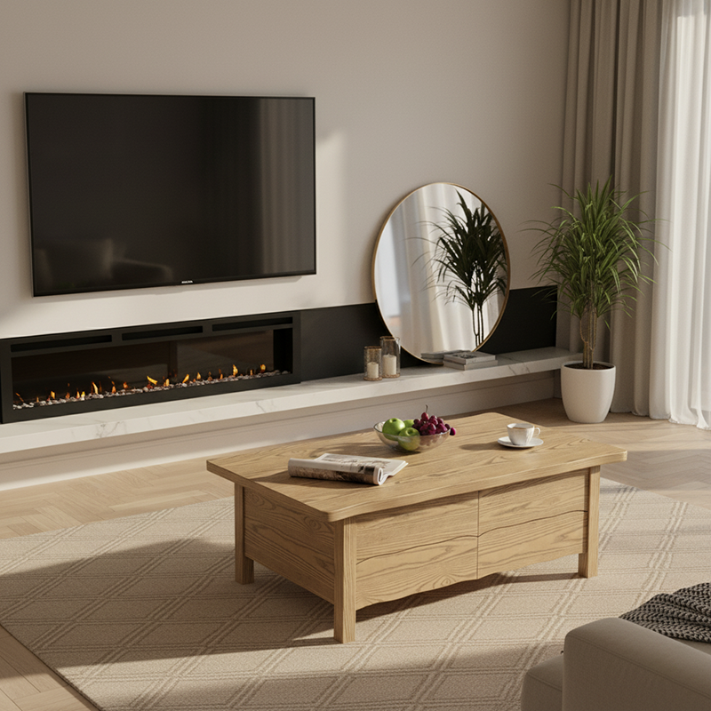 Healthy Home North American Ash Wood Coffee Table - Formaldehyde-Free & Smooth Drawers Table 4-Legs For Living Room Lumendat