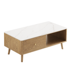 Practical Traditional French Coffee Table - Durable Ash Wood & Rock Slab Tabletop Table 2-Tier For Living Room Lumendat