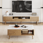 Practical Traditional French Coffee Table - Durable Ash Wood & Rock Slab Tabletop Table 2-Tier For Living Room Lumendat