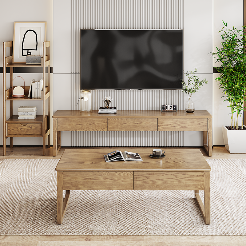 Eco-Friendly Ash Wood TV Stand - Durable Design Ample Storage TV Cabinet 3-Drawer For Living Room Lumendat