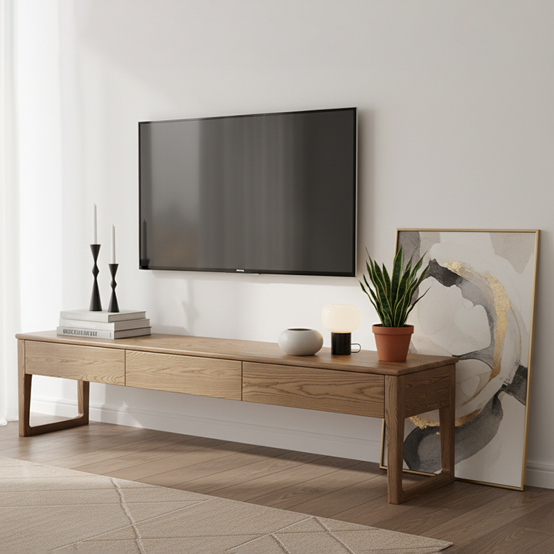 Eco-Friendly Ash Wood TV Stand - Durable Design Ample Storage TV Cabinet 3-Drawer For Living Room Lumendat
