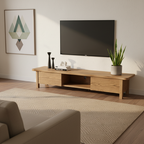 Formaldehyde-Free Ash Wood TV Stand - Modern Minimalist Solid Construction & Open Compartment TV Cabinet 2 -Drawer For Living Room Lumendat