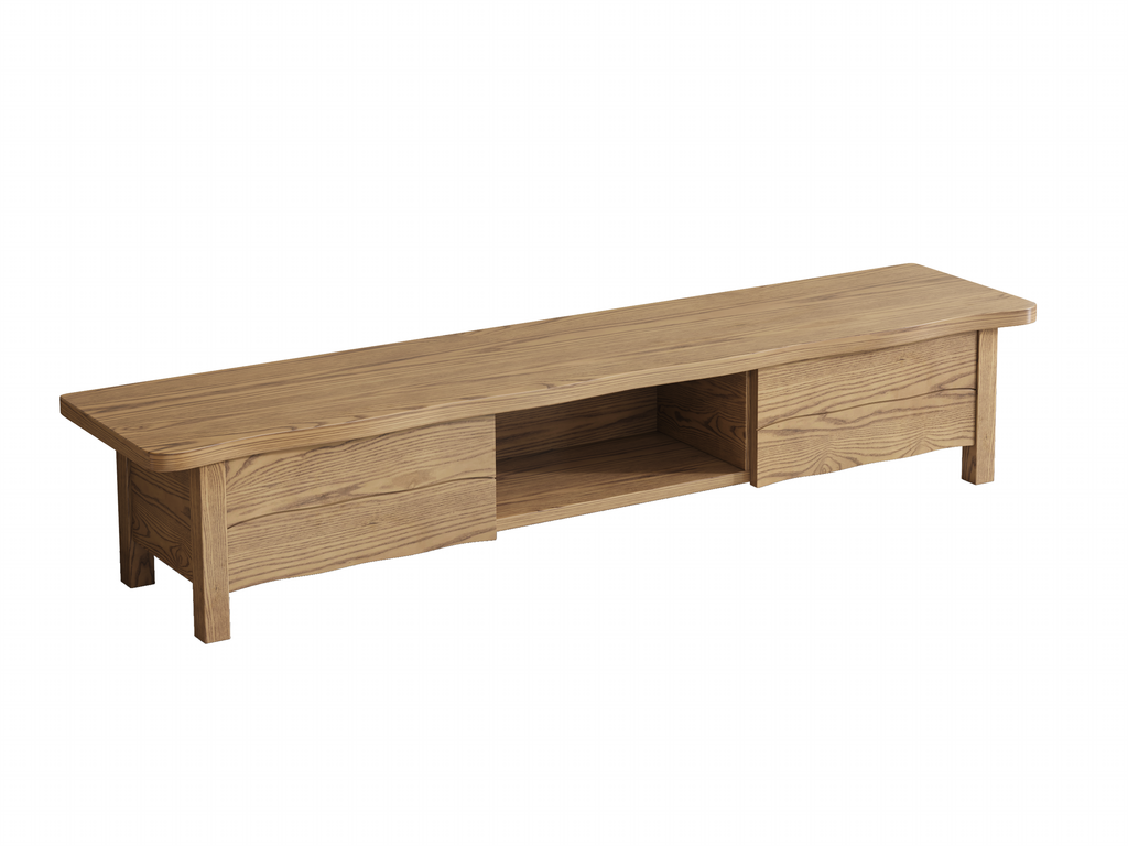 Formaldehyde-Free Ash Wood TV Stand - Modern Minimalist Solid Construction & Open Compartment TV Cabinet 2 -Drawer For Living Room Lumendat