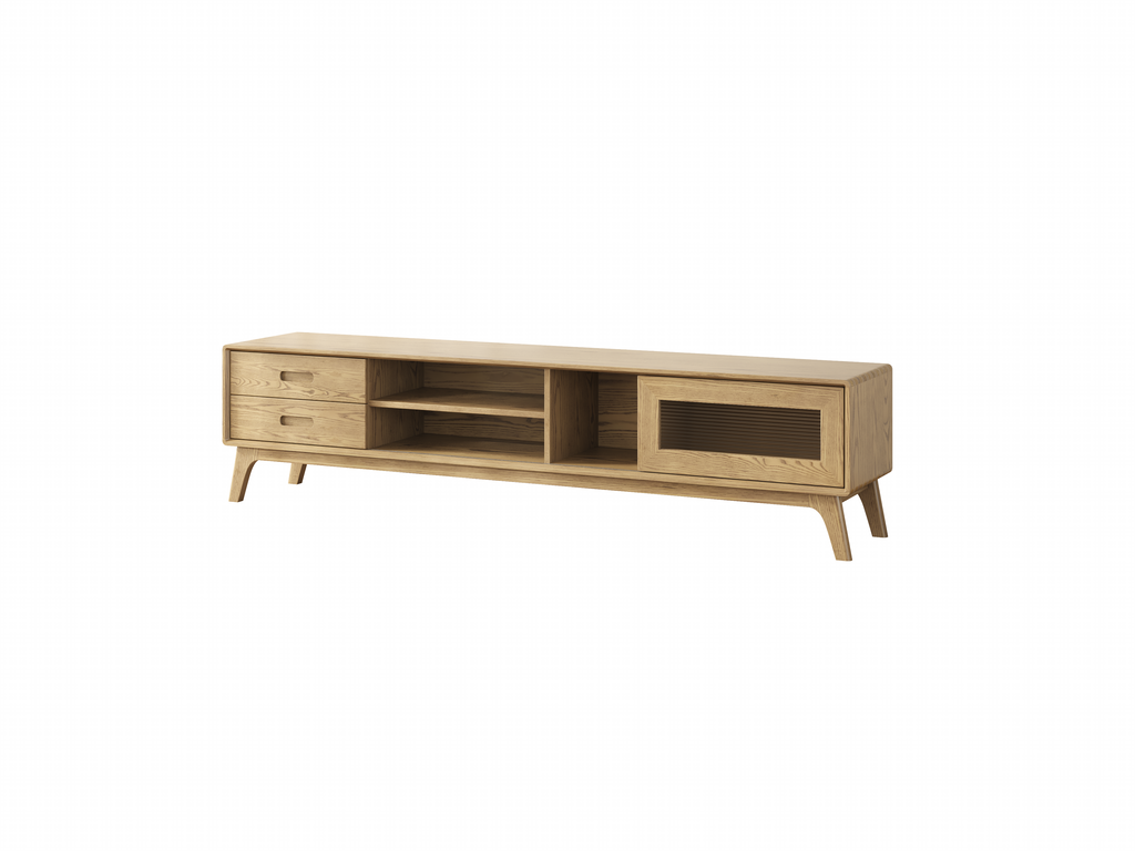 Non-Toxic Ash Wood TV Stand - Modern Minimalist Invisible Slide Drawer & Open Shelf Design TV Cabinet 2 -Drawer For Living Room Lumendat