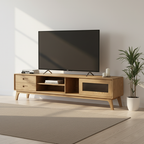 Non-Toxic Ash Wood TV Stand - Modern Minimalist Invisible Slide Drawer & Open Shelf Design TV Cabinet 2 -Drawer For Living Room Lumendat