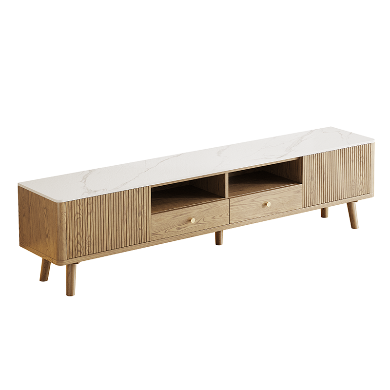 French Crafted Ash Wood TV Stand - Eco-Friendly & Multi-Storage Solutions TV Cabinet 5 -Leg For Living Room Lumendat