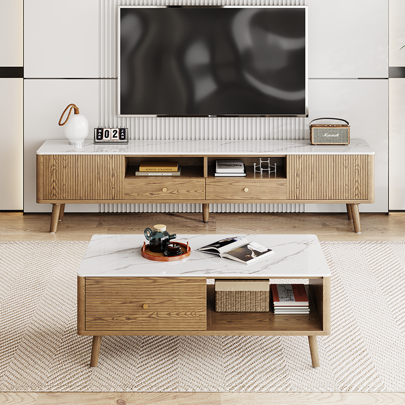 French Crafted Ash Wood TV Stand - Eco-Friendly & Multi-Storage Solutions TV Cabinet 5 -Leg For Living Room Lumendat