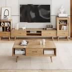 Handcrafted Ash Wood TV Stand - Timeless Traditional Formaldehyde-Free & Dual Storage TV Cabinet 2 -Drawer For Living Room Lumendat