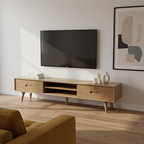 Handcrafted Ash Wood TV Stand - Timeless Traditional Formaldehyde-Free & Dual Storage TV Cabinet 2 -Drawer For Living Room Lumendat