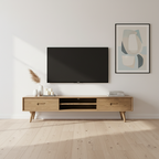 Handcrafted Ash Wood TV Stand - Timeless Traditional Formaldehyde-Free & Dual Storage TV Cabinet 2 -Drawer For Living Room Lumendat