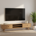 Handcrafted Ash Wood TV Stand - Timeless Traditional Formaldehyde-Free & Dual Storage TV Cabinet 2 -Drawer For Living Room Lumendat