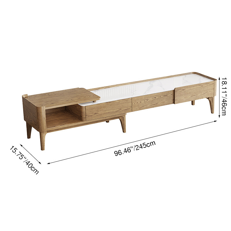 Hand-Sanded Ash Wood TV Stand - French Extendable Rock Slab & Solid Craft TV Cabinet 2 -Drawer For Living Room Lumendat