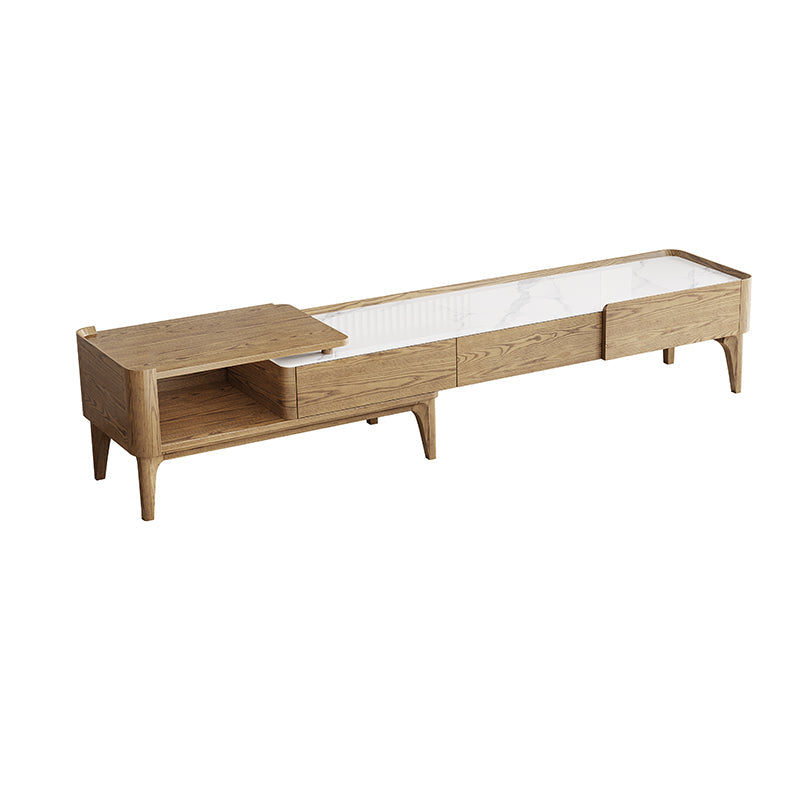 Hand-Sanded Ash Wood TV Stand - French Extendable Rock Slab & Solid Craft TV Cabinet 2 -Drawer For Living Room Lumendat