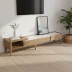 Hand-Sanded Ash Wood TV Stand - French Extendable Rock Slab & Solid Craft TV Cabinet 2 -Drawer For Living Room Lumendat
