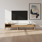 Hand-Sanded Ash Wood TV Stand - French Extendable Rock Slab & Solid Craft TV Cabinet 2 -Drawer For Living Room Lumendat