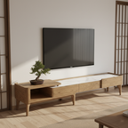 Hand-Sanded Ash Wood TV Stand - French Extendable Rock Slab & Solid Craft TV Cabinet 2 -Drawer For Living Room Lumendat