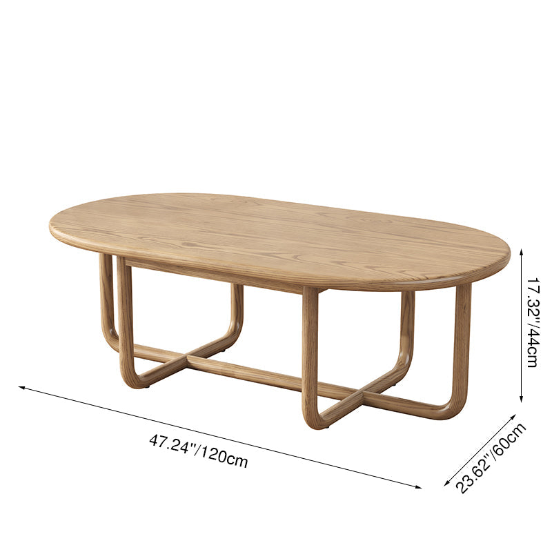 Modern Minimalist Oval Coffee Table - Stable & Eco-Friendly Ash Wood Table 1-Tier For Living Room Lumendat