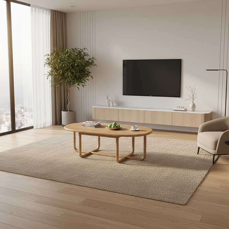 Modern Minimalist Oval Coffee Table - Stable & Eco-Friendly Ash Wood Table 1-Tier For Living Room Lumendat